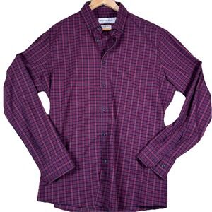 Mizzen‎ + Main Flannel Button Down Shirt Mens XXL Red Plaid Trim Fit Long Sleeve
